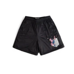 Short Noir Attaque Des Titans<br>Emblème Fleuri