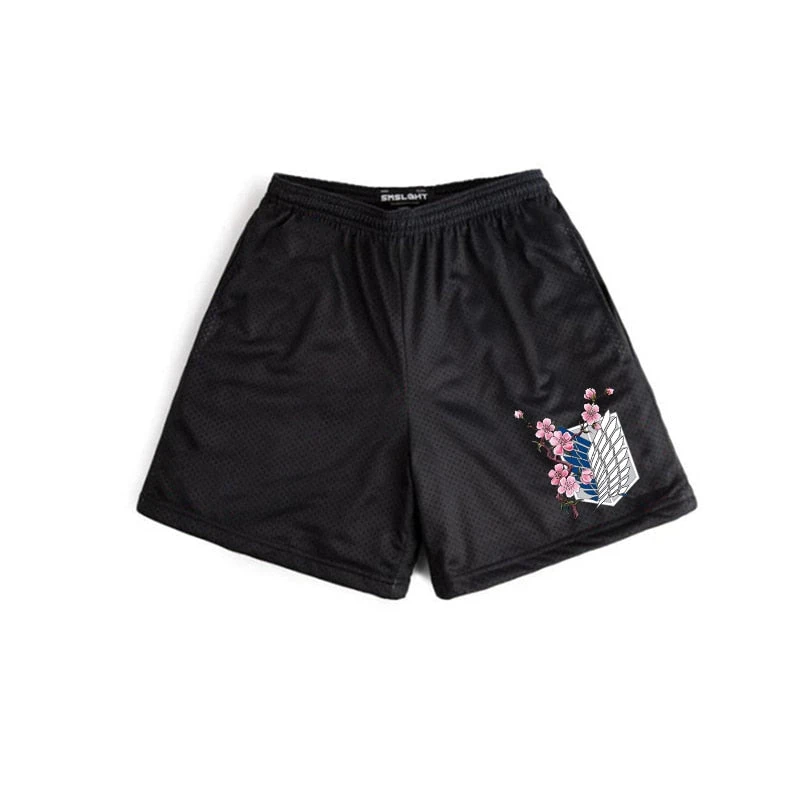 Short Noir Attaque Des Titans<br>Emblème Fleuri