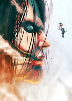 Tableau Attaque Des Titans </br>Le Titan Assaillant Et Mikasa Ackerman